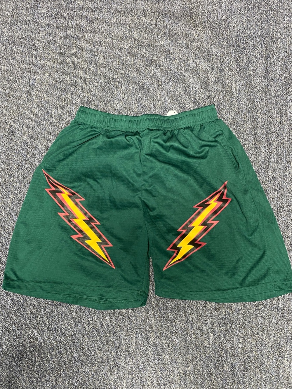 Men's Green Athletic Shorts with Lightning Bolt Detail
